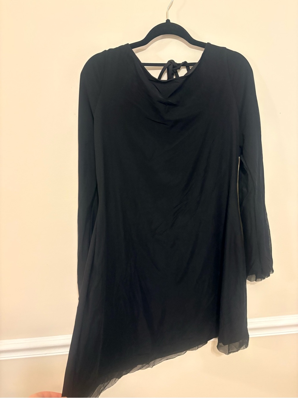 Amazon Black Long Sleeve Asymmetric Tie-Back Dress